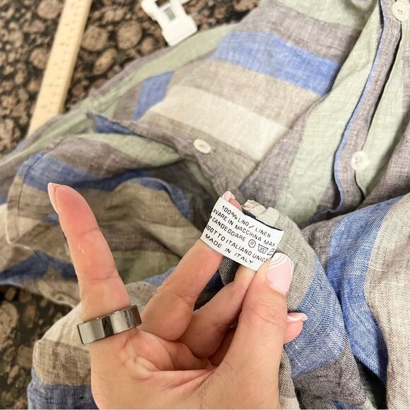 Idillio Positano 100% Linen Mens Long Sleeve Stripe Shirt Size XXL Made in Italy - Picture 7 of 7